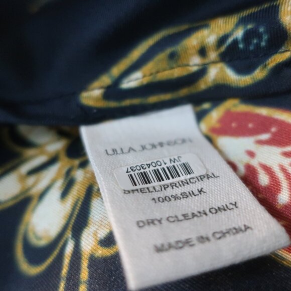 Womens Ulla Johnson 100% Silk Black, Multi Design Shirred Short Sleeve Top XS - Picture 10 of 10